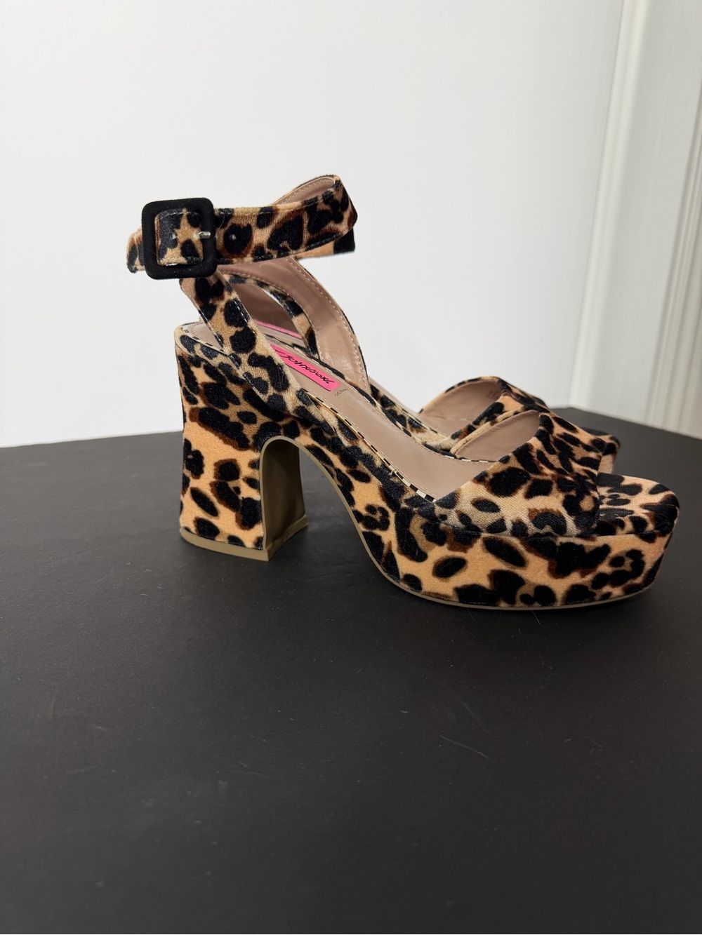 Betsey Johnson Leopard Print Platform Heels - Black & Tan